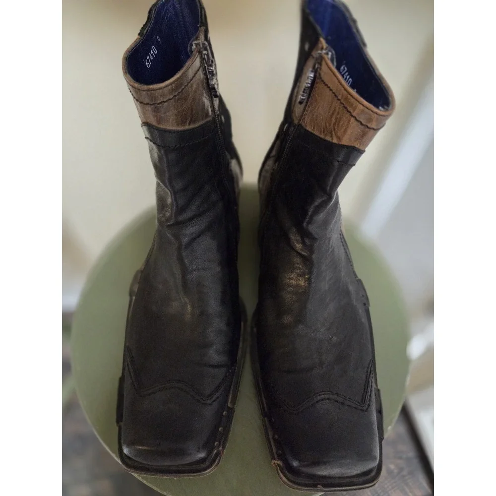 Mark Nason Rock Lives Mens Sz 9 Dragon Leather Side Zip Boots 2 Tone Italy RARE